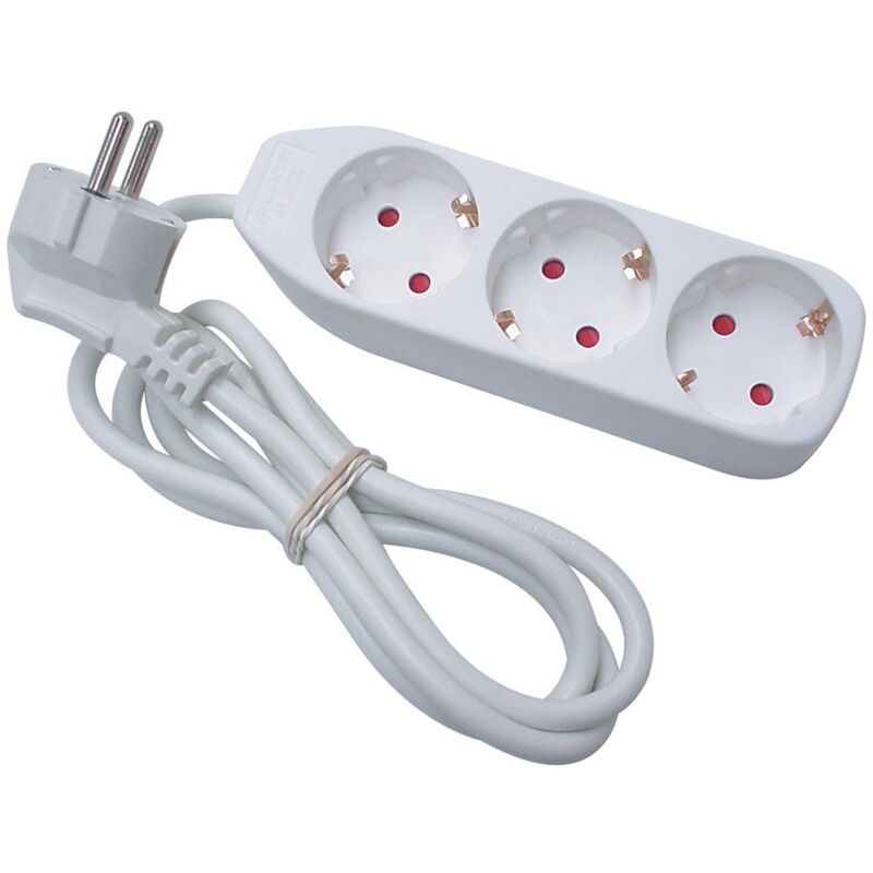 foto del prodotto perel presa 3 vie cavo 1,5 m bianco schuko