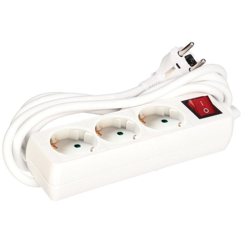 foto del prodotto perel presa 3 vie con interruttore cavo 1,5 m bianco schuko