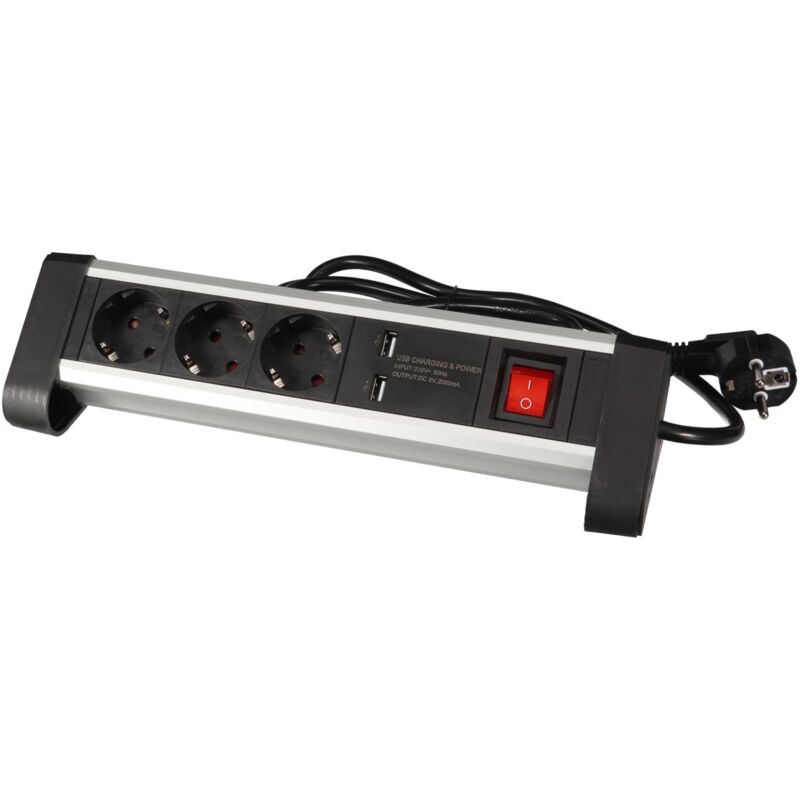 foto del prodotto perel presa di corrente da tavolo con 3 prese e 2 porte usb di ricarica 2,4 a schuko