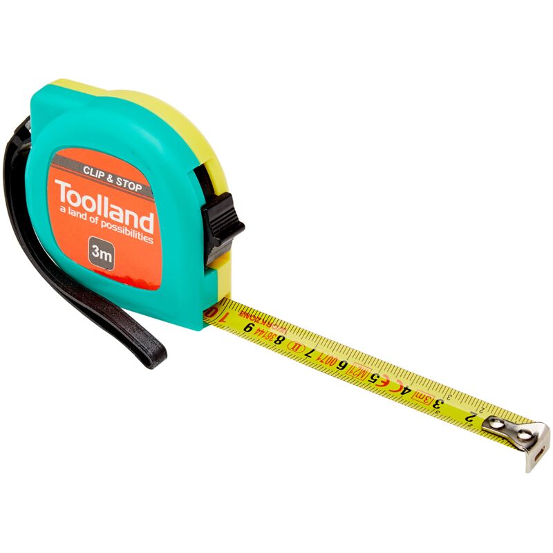 foto del prodotto perel toolland pratico metro a nastro, con clip e bottone di bloccaggio, 3 m
