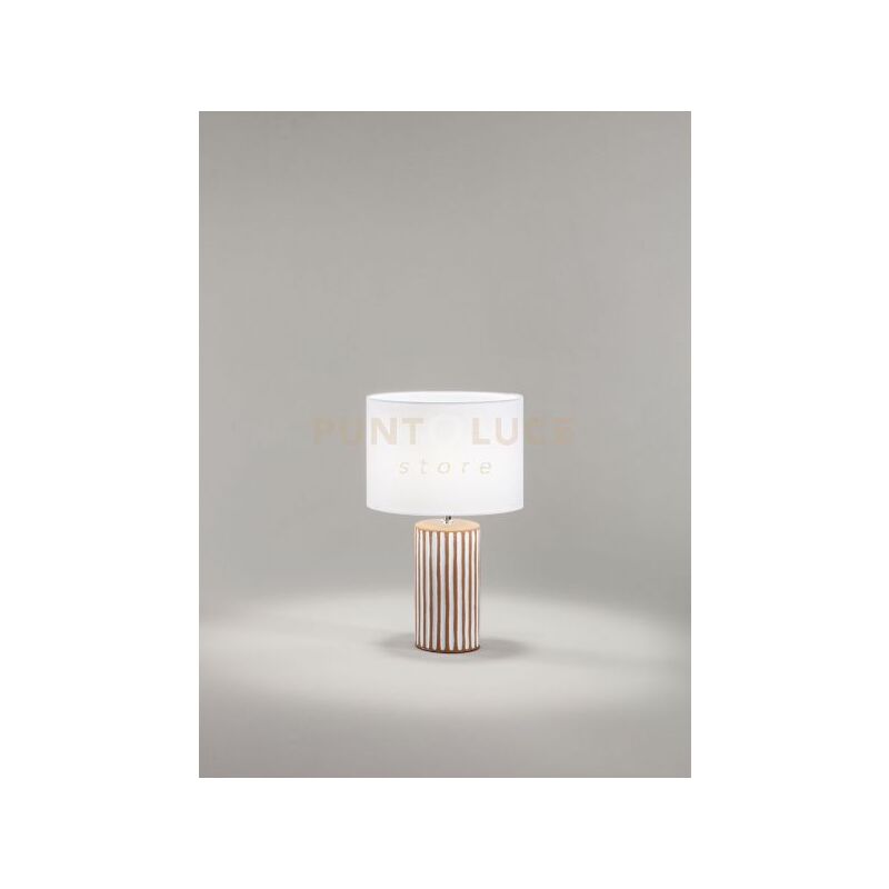 foto del prodotto perenz illumina lampada tribale da tavolo marrone paralume in tessuto bianco attacco e27 d.28cm