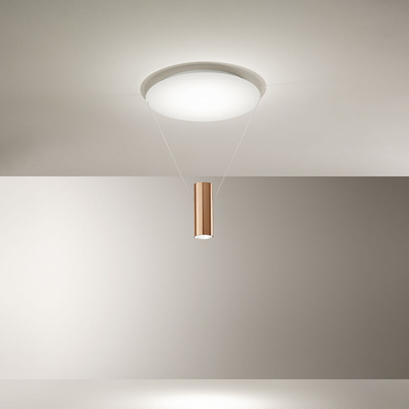 foto del prodotto perenz plafoniera hang in metallo verniciato bianco con cilindro sospeso biemissivo led 36w 3283lm 3000k