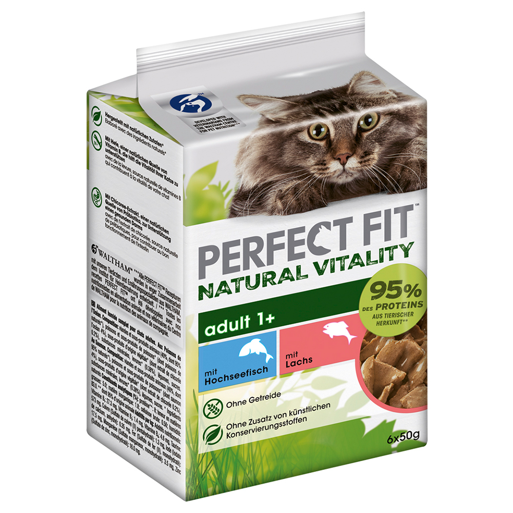 foto del prodotto perfect fit natural vitality adult 1 con pesce alimento umido per gatti 6 x 50 g pesce d alto mare e salmone