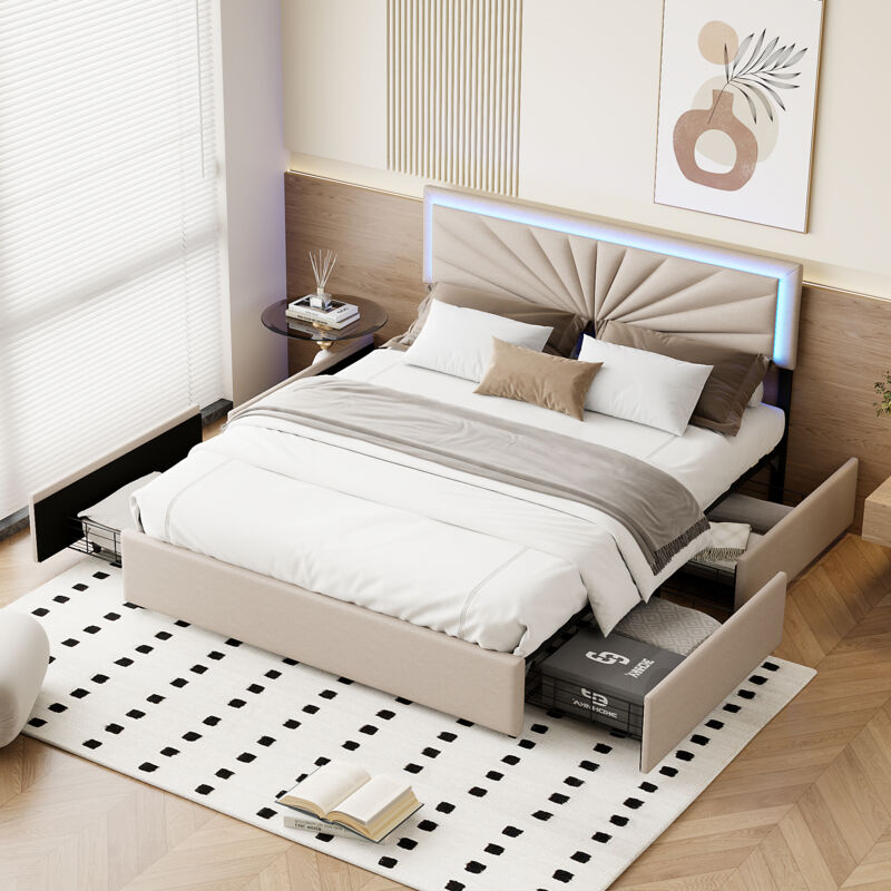 foto del prodotto pergar letti con cassetti 160x200,letto matrimoniale 160x200,letti per adulti,letti contenitori,con rete a doghe, illuminazione a led, metallo,