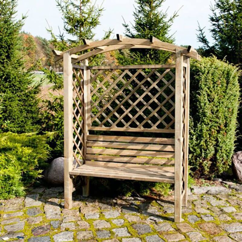 foto del prodotto pergola ad arco con panca da giardino in legno di pino impregnato in autoclavex190h