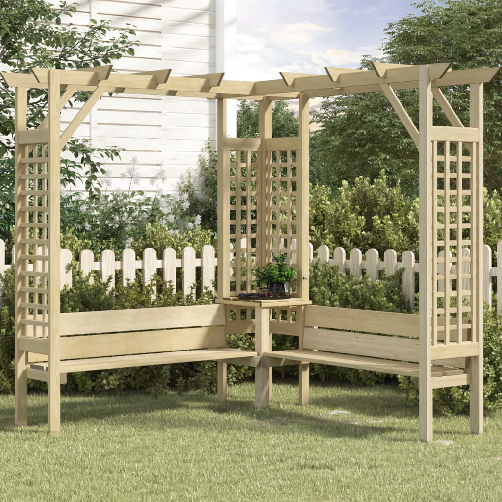 foto del prodotto pergola angolare con panca in legno di pino impregnatocod mxl 73094