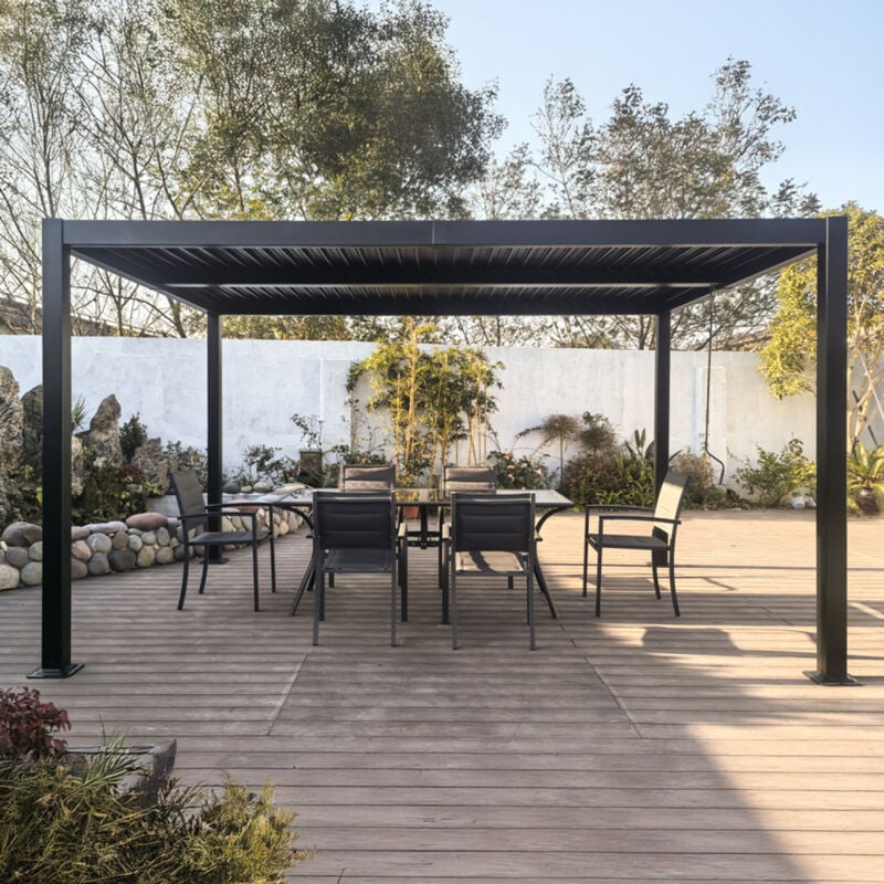 foto del prodotto pergola bioclimatica 4x3m struttura e lamelle in alluminio grigio antracite naxos