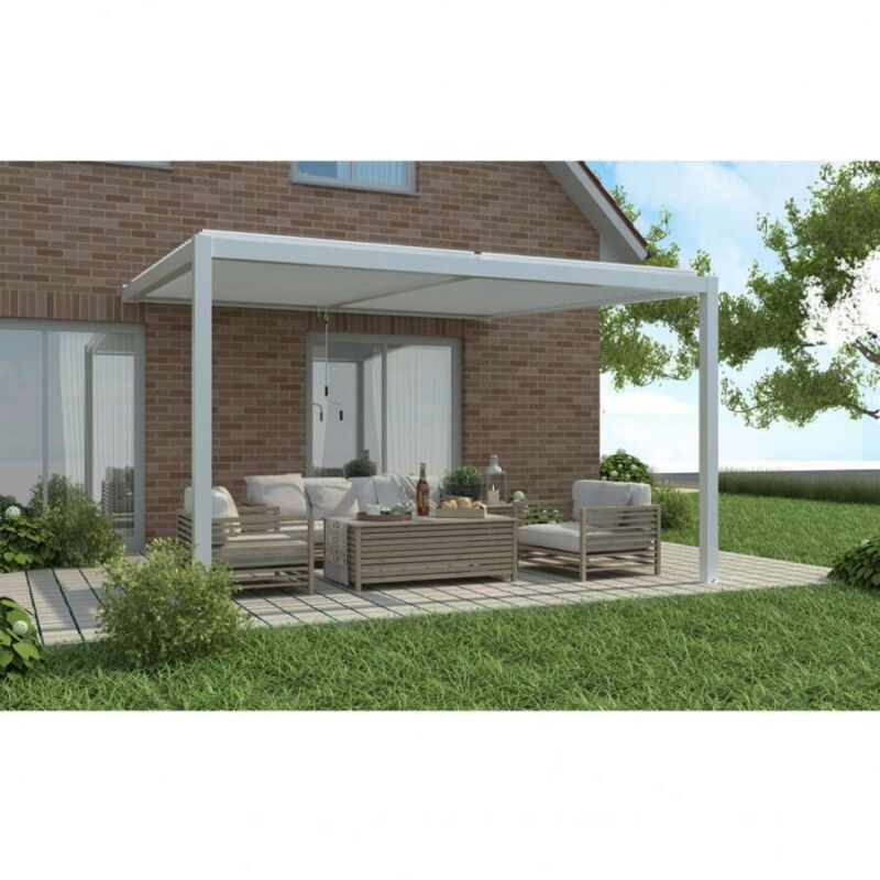 foto del prodotto pergola bioclimatica addossata in alluminio 400x300 gioia - bianca