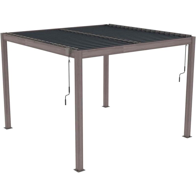 foto del prodotto pergola bioclimatica gardiun hampshire 3x3 di 9m2 gazebo da giardino fabbricato in alluminio e acciaio zincato effetto legno