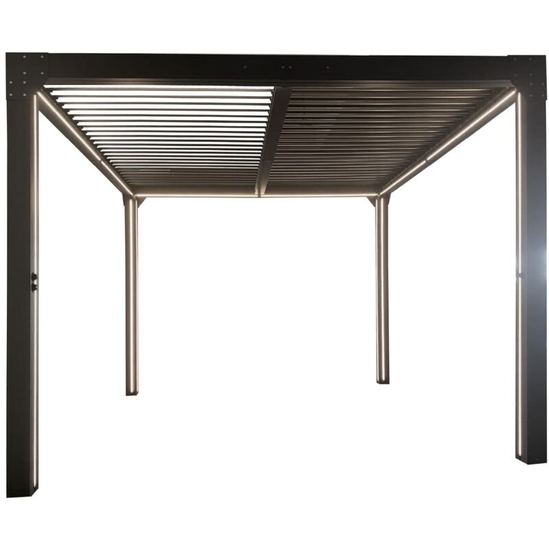foto del prodotto pergola bioclimatica gardiun somerset 300x300x248 cm 9m gazebo alluminio antracite illuminazione led e lamelle regolabili