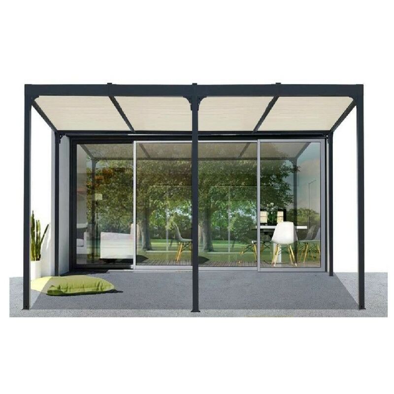 foto del prodotto pergola bioclimatica in alluminio 360x600 con copertura beige