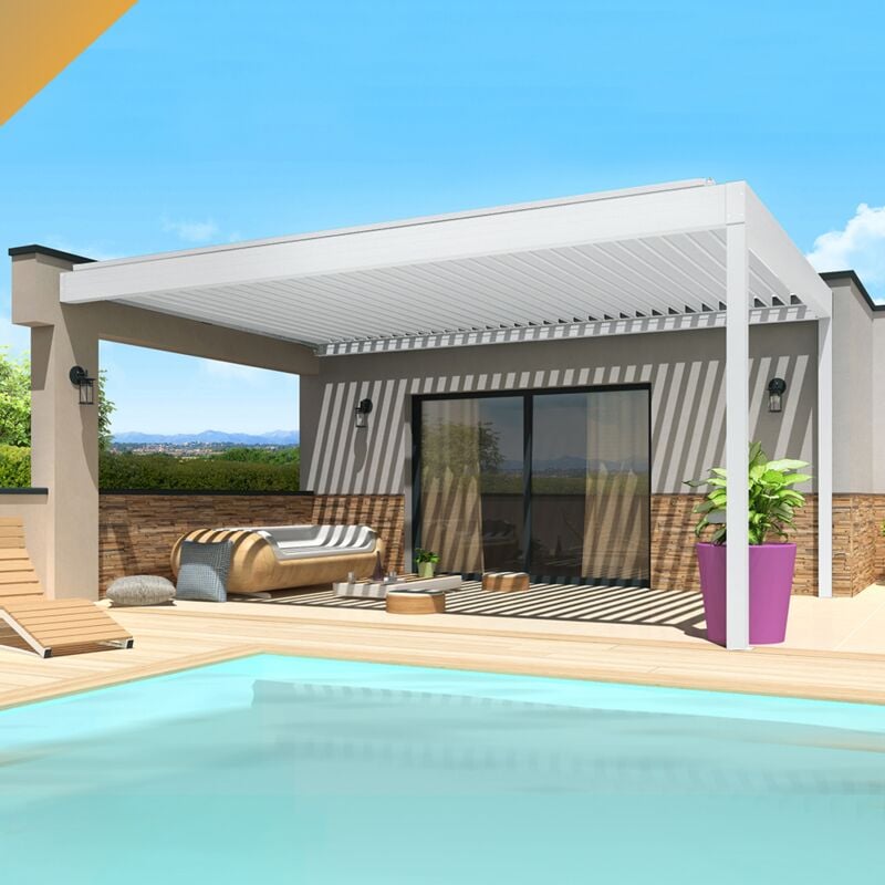 foto del prodotto pergola bioclimatica spinelle 4,50x6,037 m doppio cilindro a telecomando bianco satinato ral9010