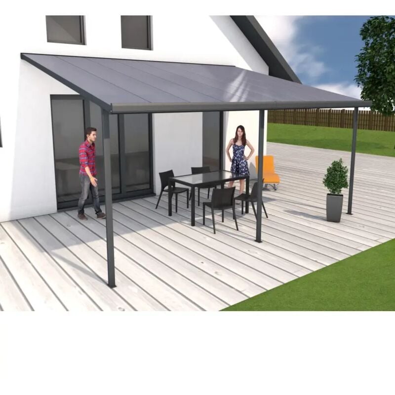 foto del prodotto pergola da esterno patio in alluminio antracite e policarbonato opale, 5x4 metri