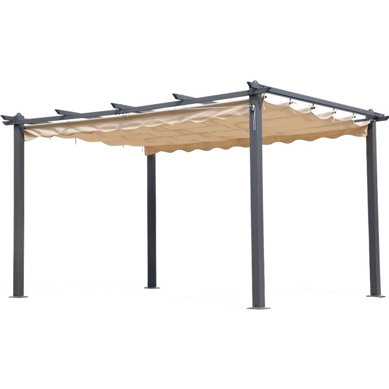 foto del prodotto pergola gazebo 3x4 per giardino esterno telo poliestere 180 g mq retrattile, struttura in alluminio, top ecrù - ecru