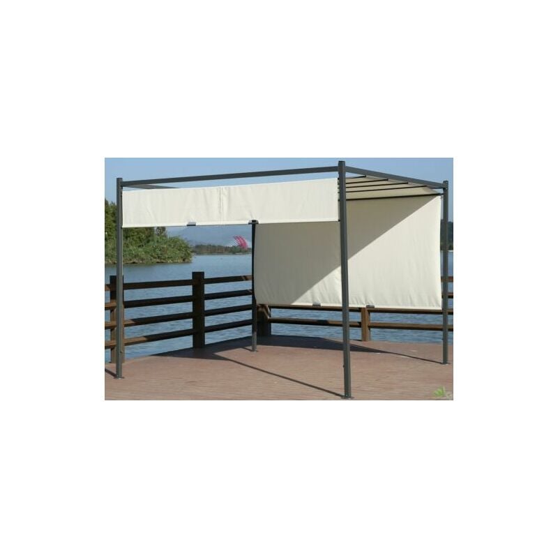foto del prodotto pergola gazebo itaca struttura in acciaio e top scorrevole bianco in poliestere 3x3x2,3 mt da giardino esterno