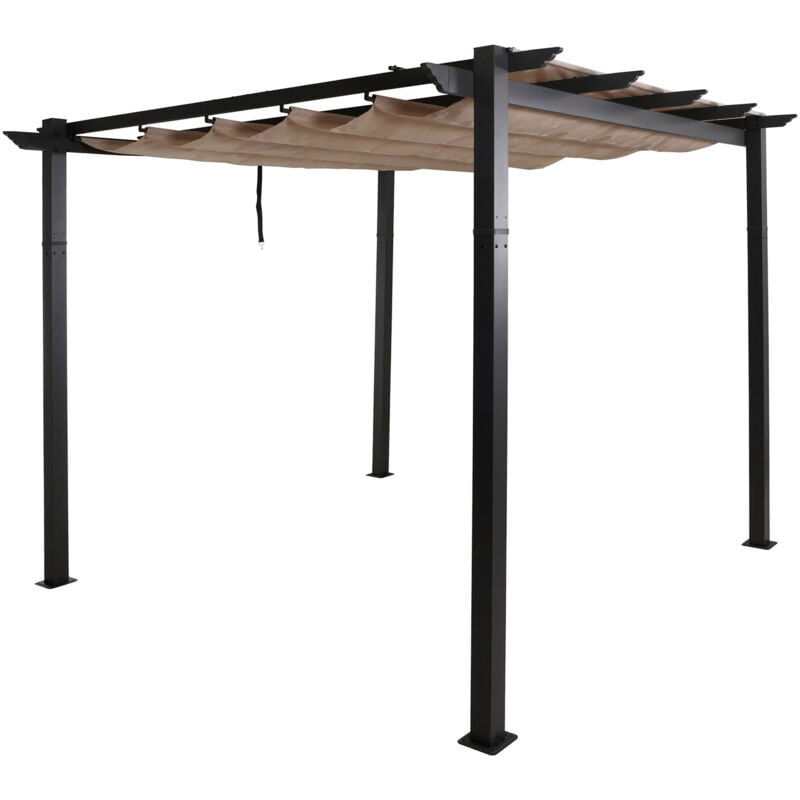 foto del prodotto pergola in alluminio hhg 024, gazebo da giardino, struttura stabile 8cm tetto scorrevole uv50 3x3m, avorio beige
