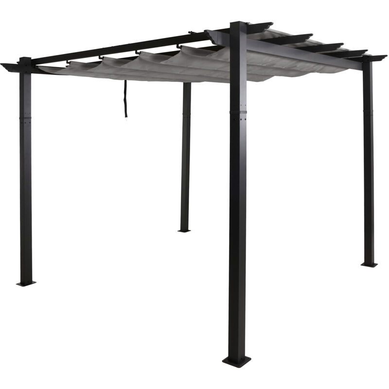 foto del prodotto pergola in alluminio hhg 024, gazebo da giardino, struttura stabile 8cm tetto scorrevole uv50 3x3m, grigio