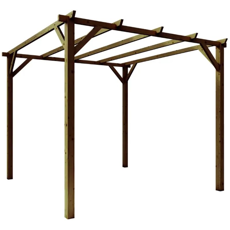 foto del prodotto pergola in legno 3x3 per esterno e giardino colore noce in pino massello impregnato in autoclave