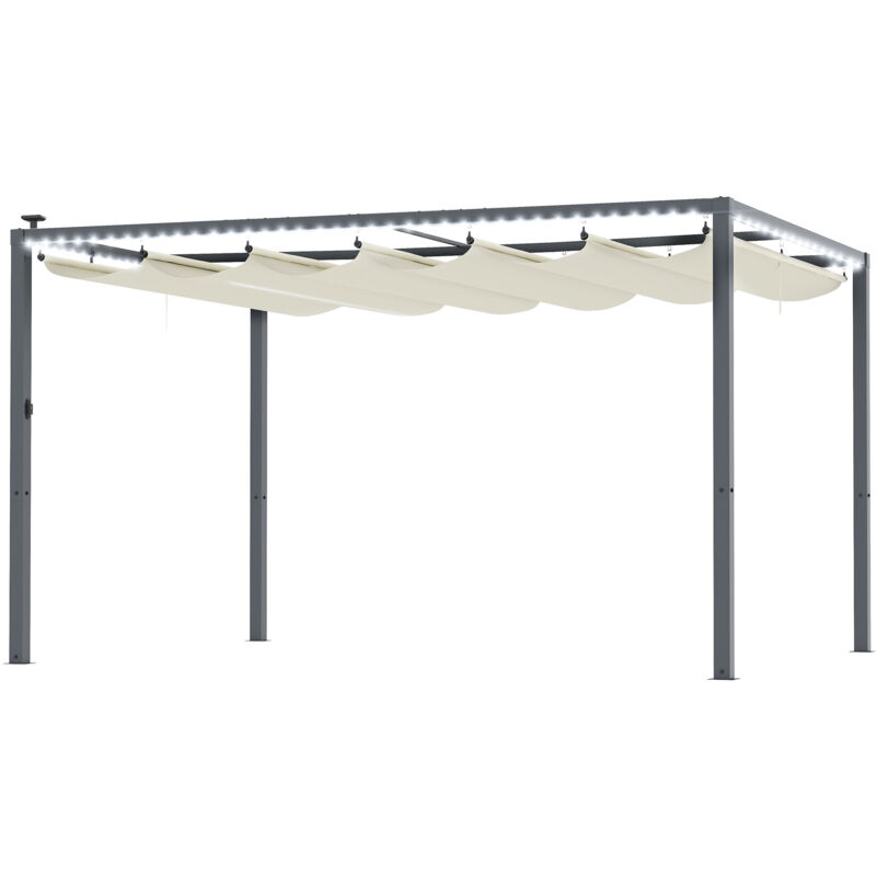 foto del prodotto pergola per esterno retrattile 4x3 m con luci led bianco crema outsunny