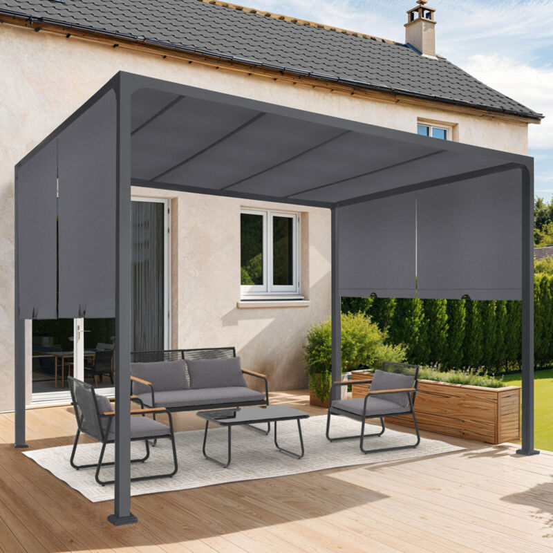 foto del prodotto pergola scorrevole a 2 lati 3x3 m gazebo da giardino in tessuto grigio antracite