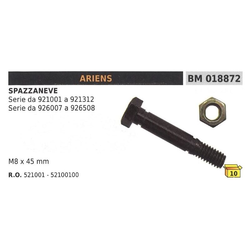 foto del prodotto perno spinotto di sicurezza m8x45mm spazzaneve ariens serie da 921001 a 921312