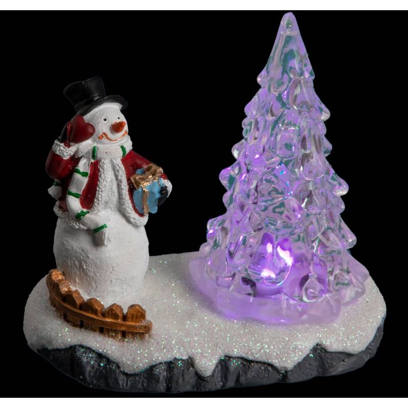 foto del prodotto personaggio del villaggio e albero di natale illuminati 1 led h.9,5cm assortiti - pupazzo di neve - feeric lights christmas