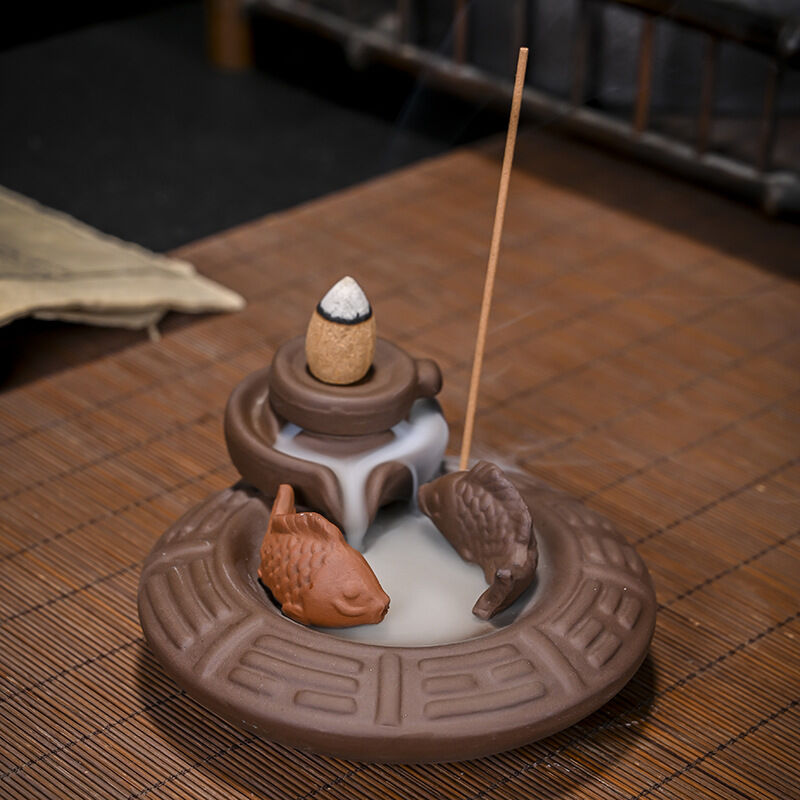 foto del prodotto pesce bruciatore d incenso in ceramica backwash, porta coni d incenso, perfetto per la sala yoga, la decorazione e l artigianato regalo