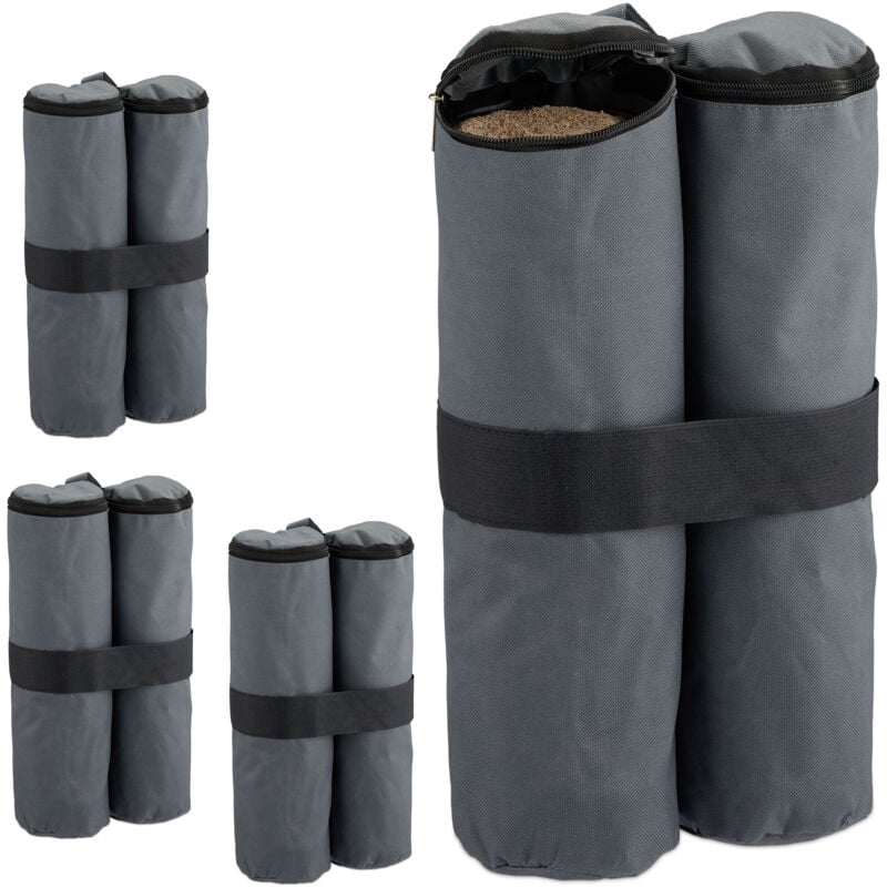 foto del prodotto peso per gazebo, set da 4, sacchi in tessuto oxford da riempire con sabbia, zavorre per padiglione, grigio relaxdays