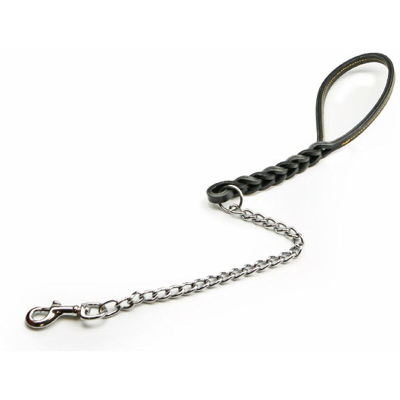 foto del prodotto pet guinzaglio in cuoio doppia treccia con catena col. assortiti cm. 60