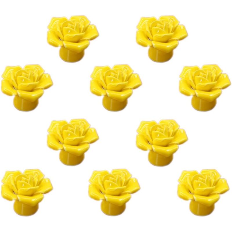 foto del prodotto petites ecrevisses 10 pcs manopole per mobili in ceramica forma fiore rosa pomello per cassetto armadio con viti giallo