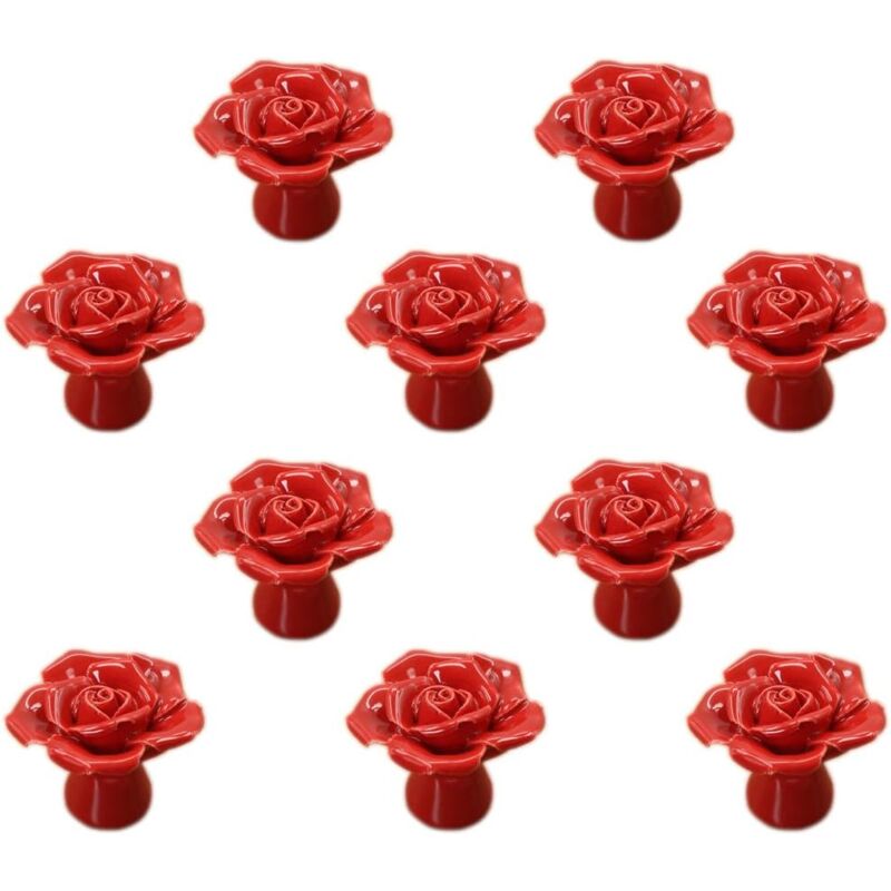 foto del prodotto petites ecrevisses 10 pcs manopole per mobili in ceramica forma fiore rosa pomello per cassetto armadio con viti rosso