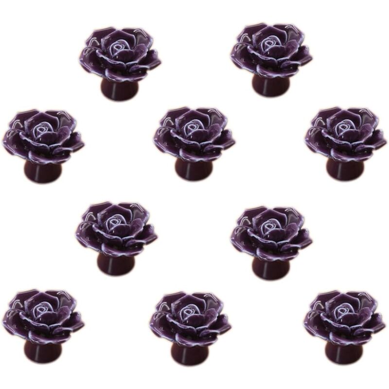 foto del prodotto petites ecrevisses 10 pcs manopole per mobili in ceramica forma fiore rosa pomello per cassetto armadio con viti viola