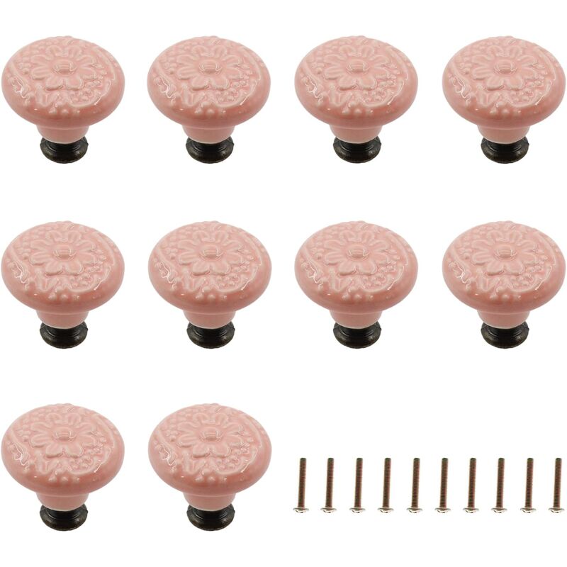foto del prodotto petites ecrevisses 10 pcs pomelli cassetti ceramica pomelli armadio rotondi 34mm manopole mobili vintage con viti rosa
