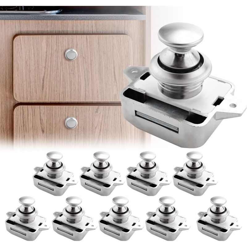 foto del prodotto petites ecrevisses 10 pezzi chiusura a pulsante push lock serratura senza chiave per cassetto pulsante di chiusura a pressione argento