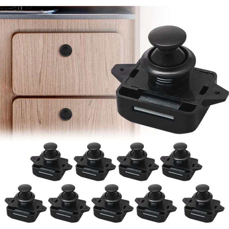 foto del prodotto petites ecrevisses 10 pezzi chiusura a pulsante push lock serratura senza chiave per cassetto pulsante di chiusura a pressione nero