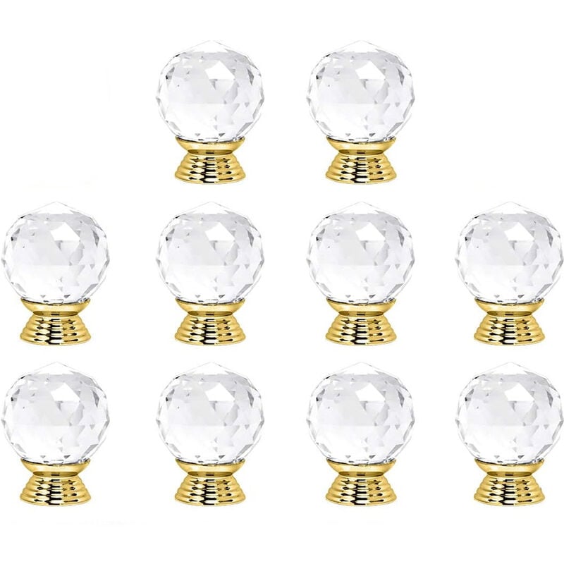 foto del prodotto petites ecrevisses 10 pezzi pomelli per mobili cristallo 30mm maniglia rotondo per mobili armadietto con viti oro