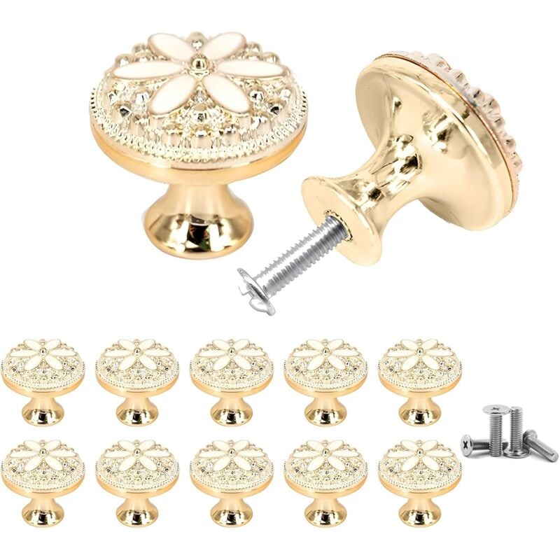 foto del prodotto petites ecrevisses 12 pcs pomello del cassetto forma di fiore maniglie per mobili armadio com con viti dorato