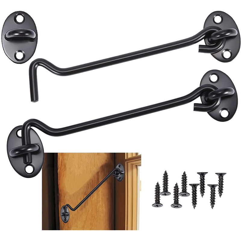 foto del prodotto petites ecrevisses 2 pezzi gancio finestra con viti gancio per cabina in acciaio inossidabile per giardino garage fienile nero 15cm