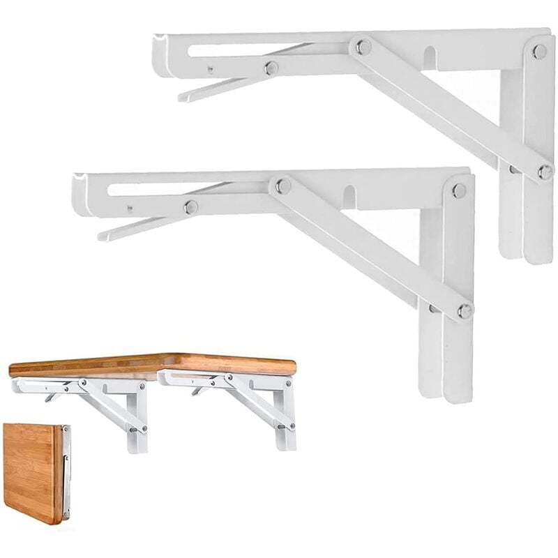 foto del prodotto petites ecrevisses 2 pezzi staffa pieghevole bianco 300mm supporto tavolo staffe per mensole pesanti carico massimo 80kg per garage cucina