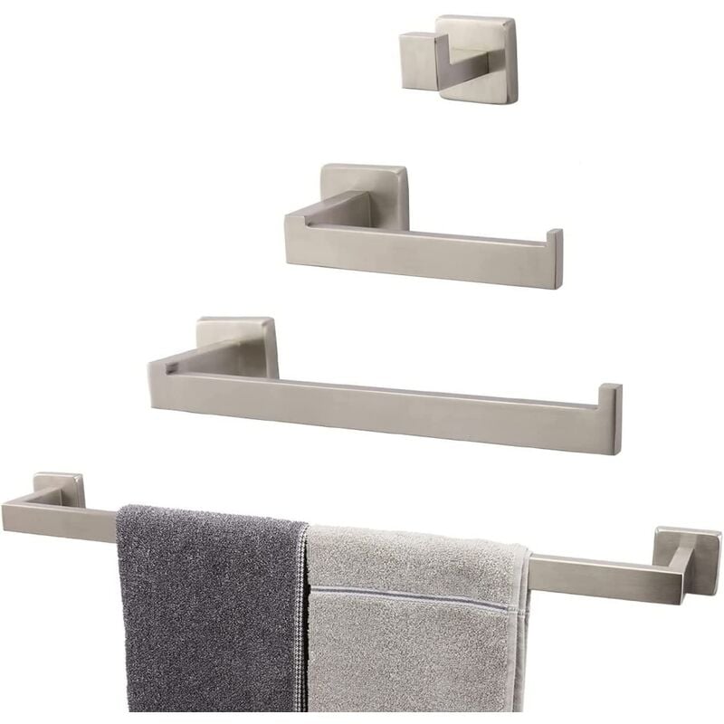 foto del prodotto petites ecrevisses - 4 pcs accessori da bagno porta asciugamani 50cm porta carta igienica 2 ganci per asciugamani spazzolata argento