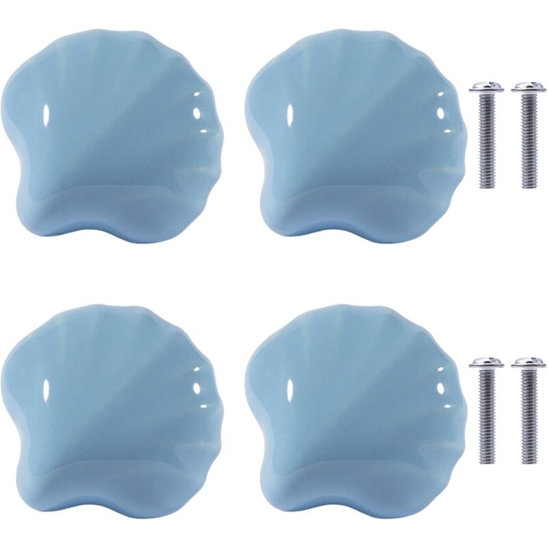 foto del prodotto petites ecrevisses 4 pcs pomelli per armadio in ceramica forma di conchiglie pomello per cassetto maniglie per mobili blu