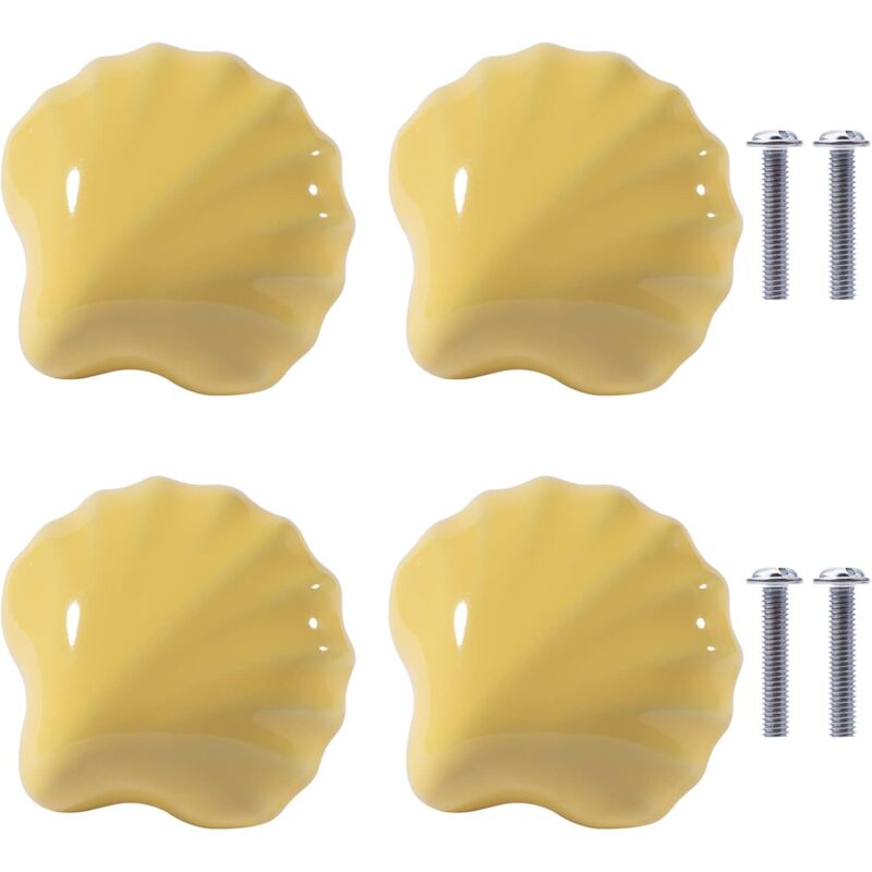 foto del prodotto petites ecrevisses 4 pcs pomelli per armadio in ceramica forma di conchiglie pomello per cassetto maniglie per mobili giallo