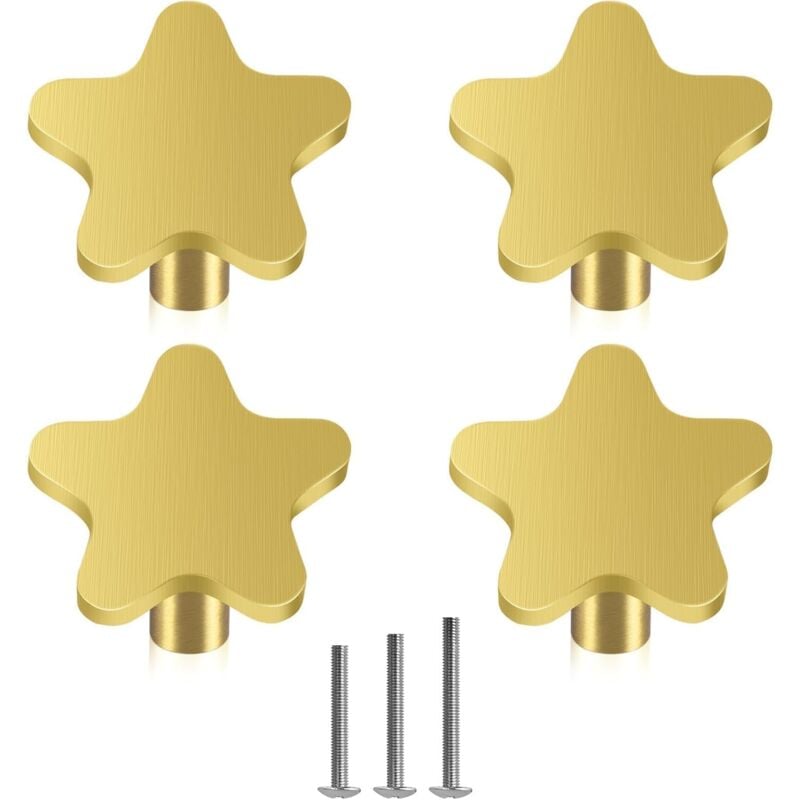 foto del prodotto petites ecrevisses 4 pcs pomelli per mobili manopole per cassetti maniglie a forma di stella per guardaroba armadio con viti spazzolato oro