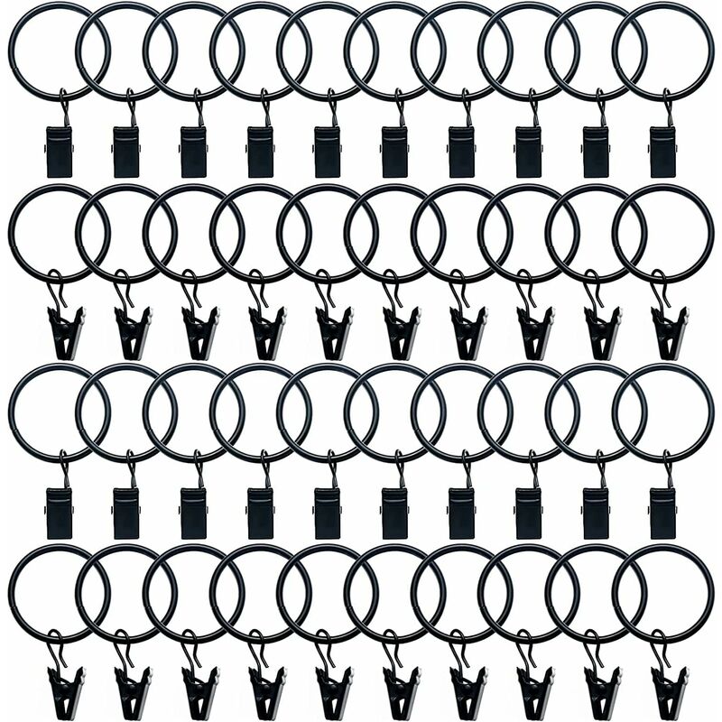foto del prodotto petites ecrevisses 40 pezzi anelli per tende con clip in metallo gancio tenda per tende da doccia foto 32mm diametro interno nero