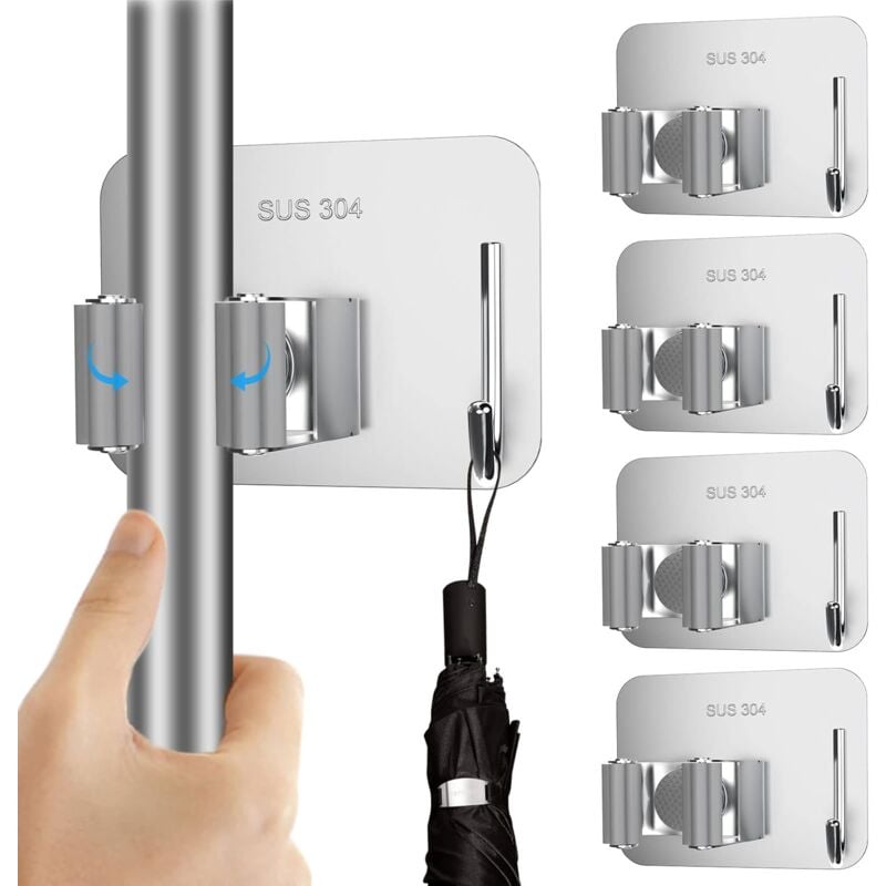 foto del prodotto petites ecrevisses 5 pcs portascopa da muro autoadesivo supporto scopa multifunzione con gancio per garage giardino cucina grigio