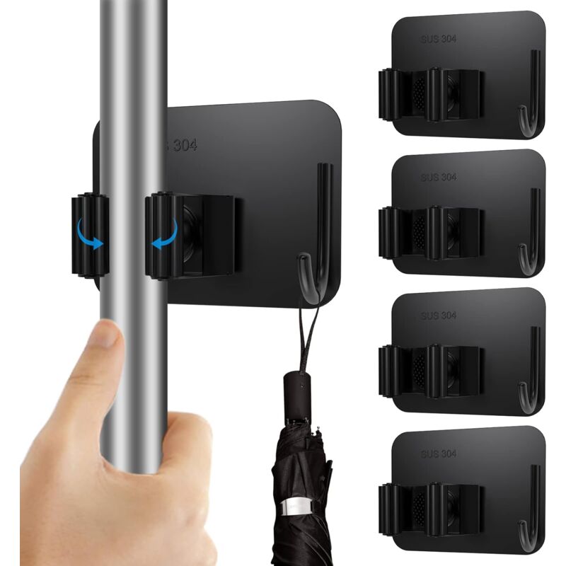foto del prodotto petites ecrevisses 5 pcs portascopa da muro autoadesivo supporto scopa multifunzione con gancio per garage giardino cucina nero