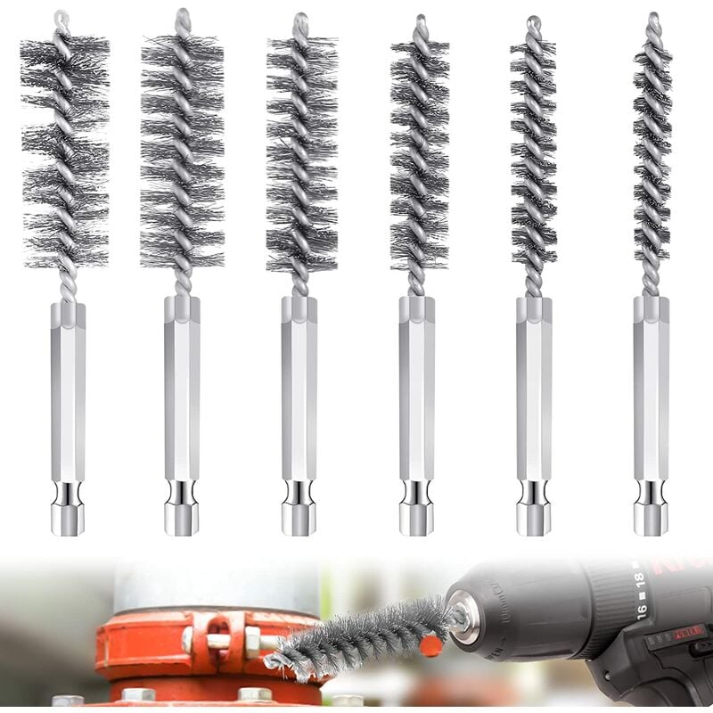 foto del prodotto petites ecrevisses 6 pezzi spazzola per pulizia con dello stinco esagonale spazzola per fori in acciaio inox spazzole metalliche per trapano