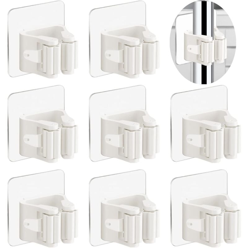 foto del prodotto petites ecrevisses 8 pezzi porta scope parete autoadesivo appendi scope a muro portascope impermeabile per cucina bagno garage giardino bianco
