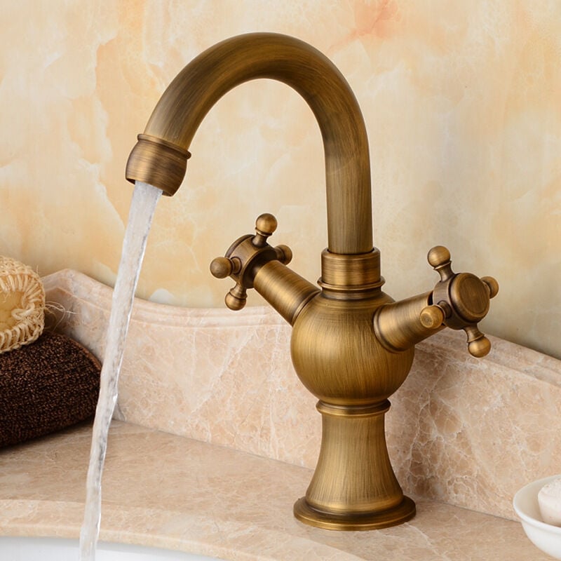 foto del prodotto petites ecrevisses miscelatore da bagno vintage con doppia maniglia rubinetto per lavabo retr in ottone bronzo