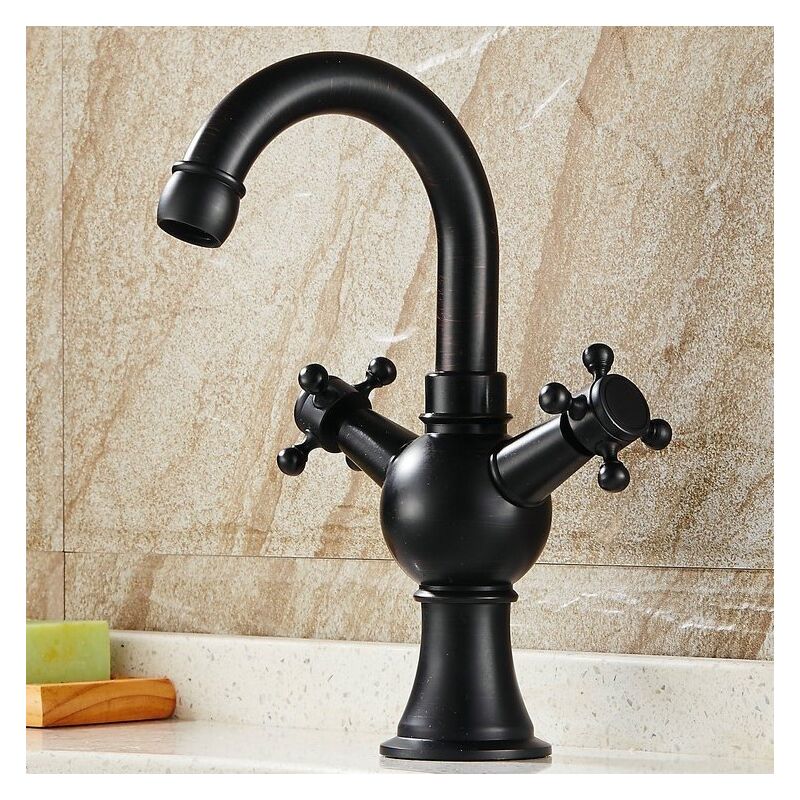 foto del prodotto petites ecrevisses miscelatore da bagno vintage con doppia maniglia rubinetto per lavabo retr in ottone nero